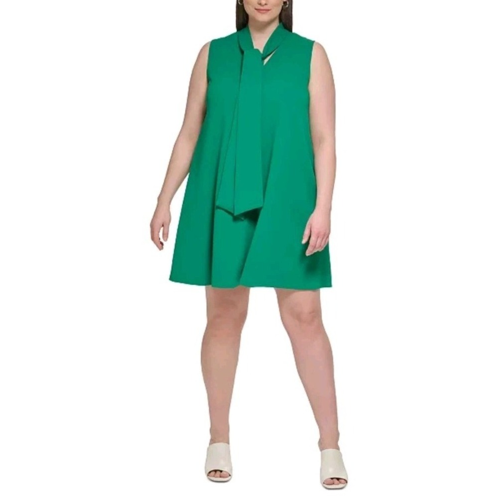 Calvin Klein Women's Green Tie Neck Sleeveless Scuba-crepe Short Shift Dress 14 - Picture 1 of 10